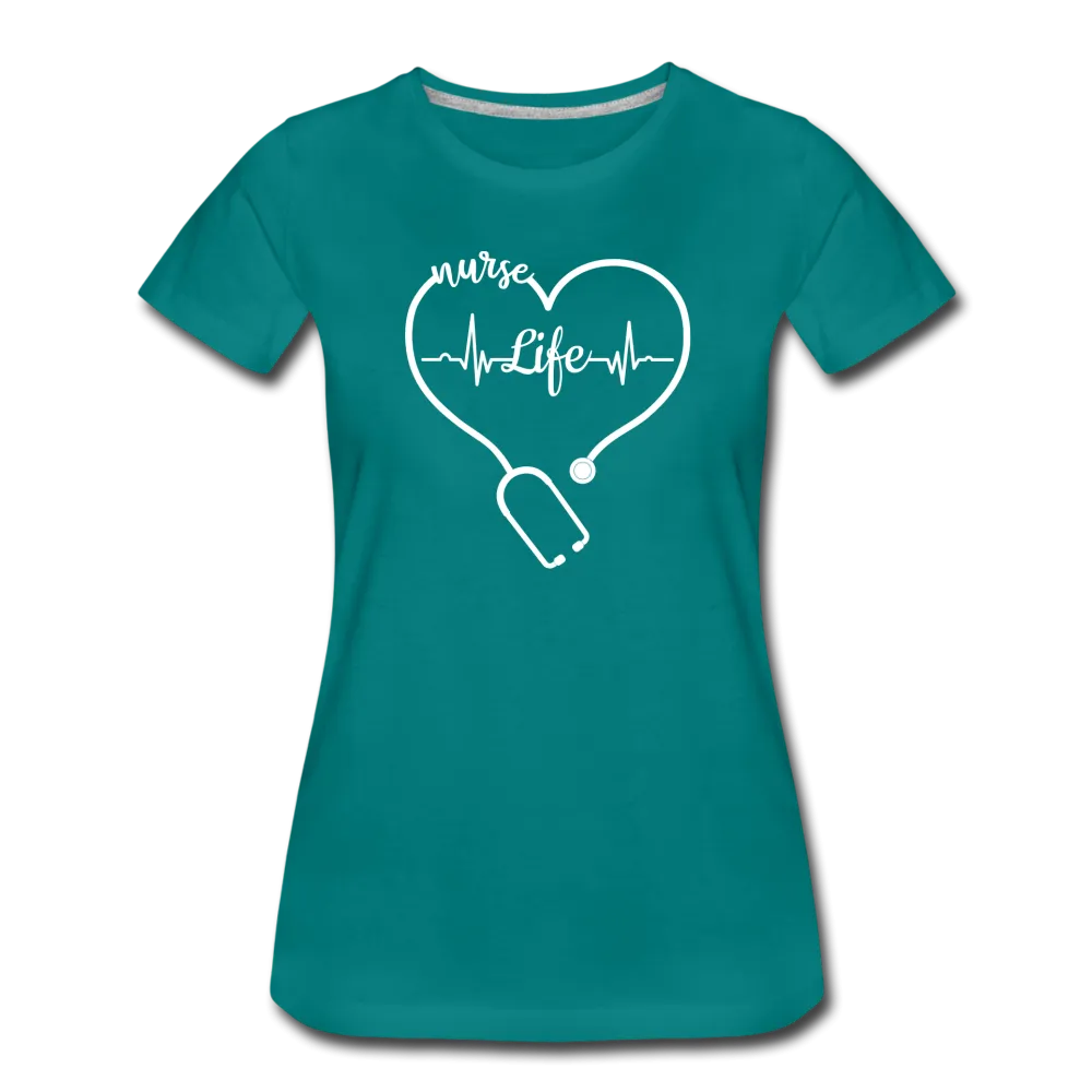Nurse Life Heart Stethoscope and Heartbeat Women’s Premium T-Shirt (CK1658)
