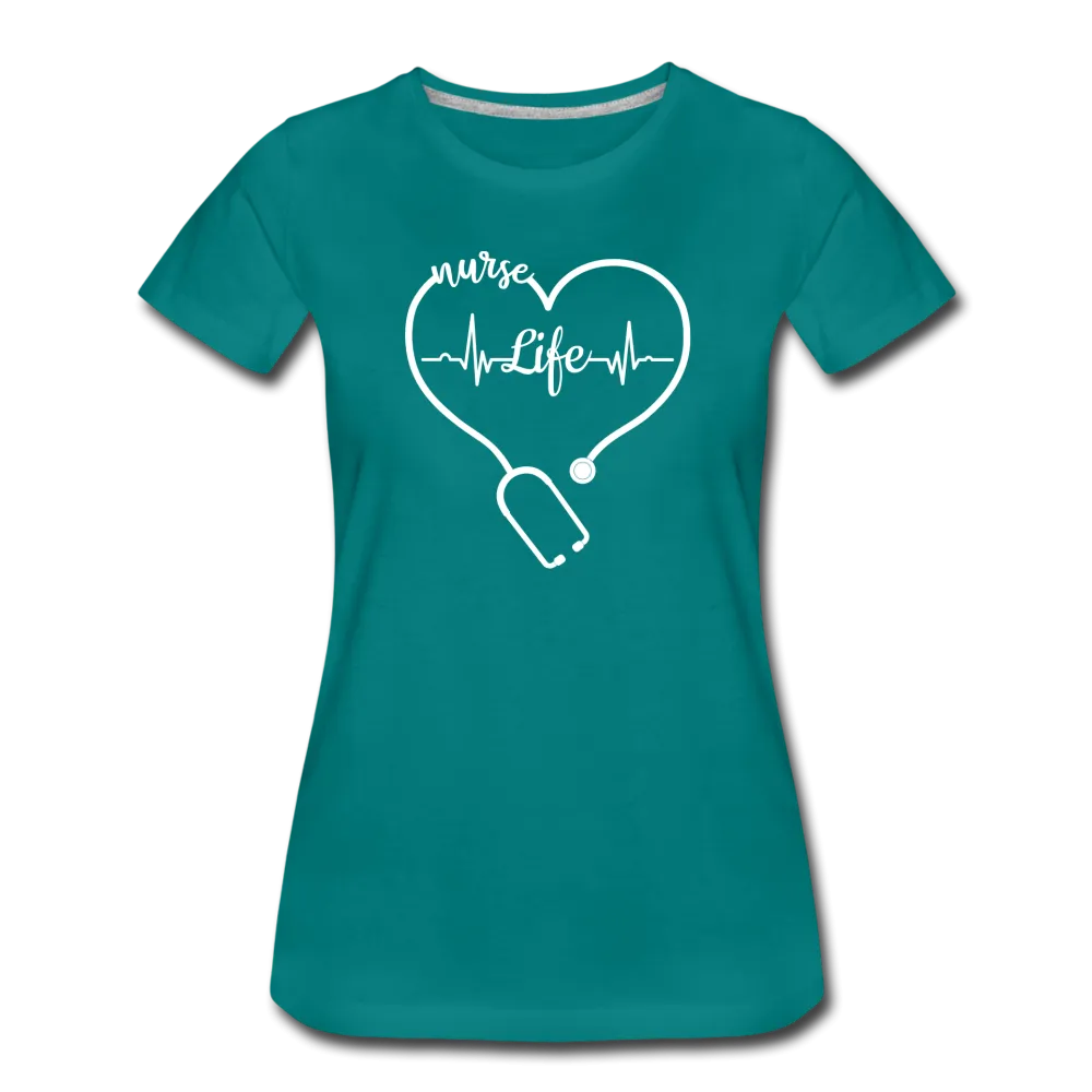 Nurse Life Heart Stethoscope and Heartbeat Women’s Premium T-Shirt (CK1658)