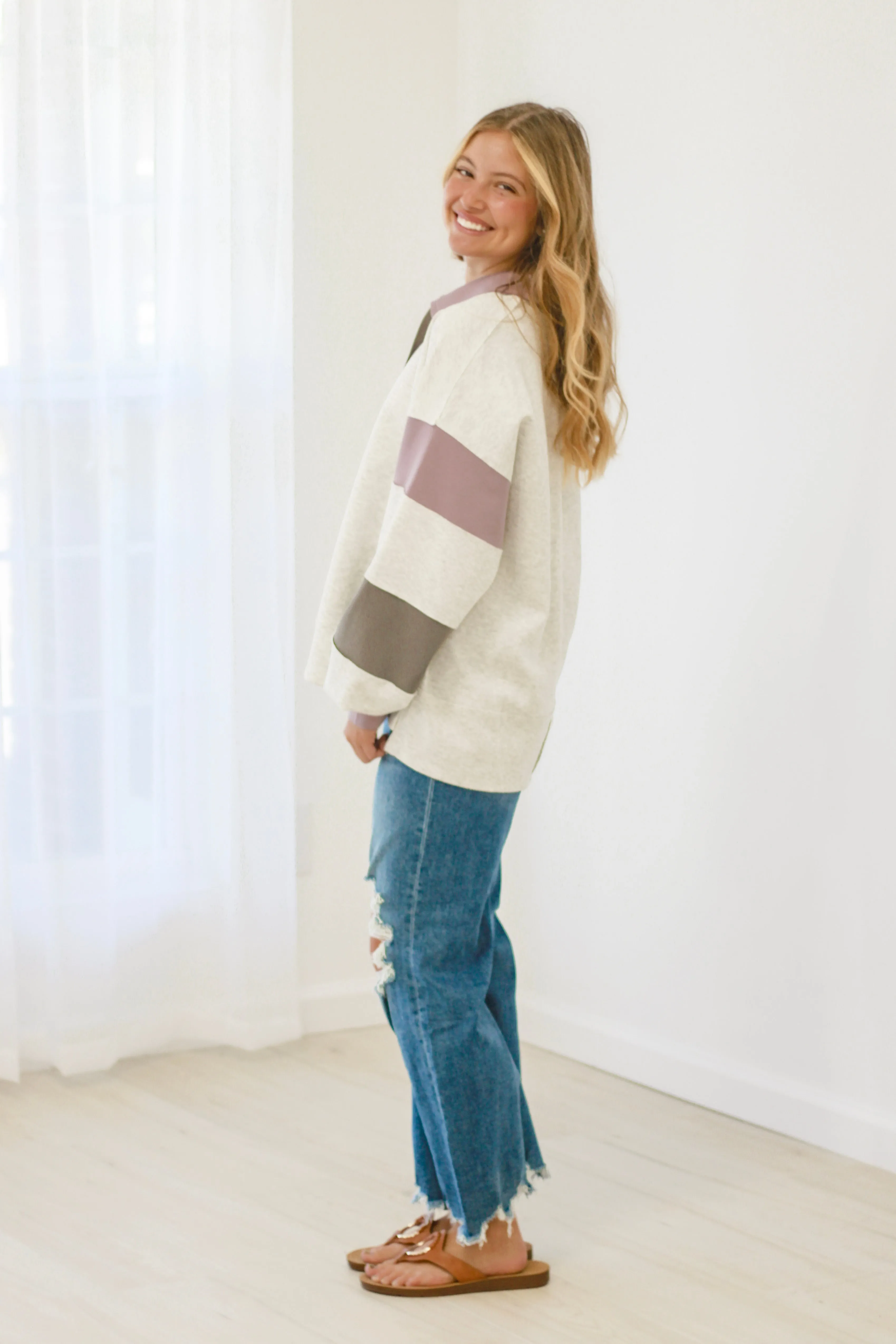 On Repeat Pullover in Gray/Orchid by Bucketlist