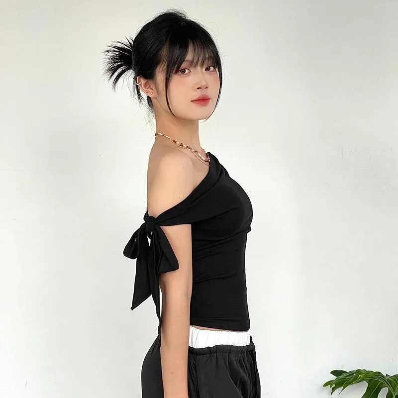 One-Shoulder Twist Tie Shirt