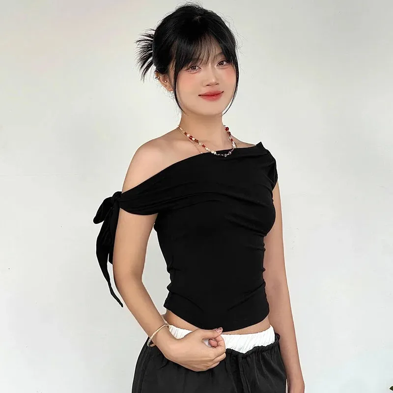 One-Shoulder Twist Tie Shirt