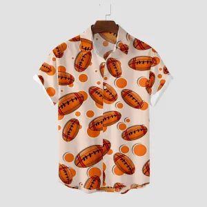 Orange Rugby Printing Men's Short Sleeve Shirt