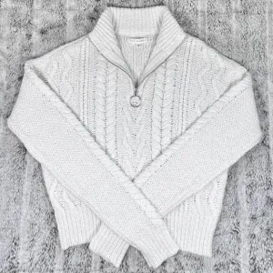 PacSun L.A. Hearts White Knit 1/4 Zip Long Sleeve Sweater Ribbed Neck Hem Size S