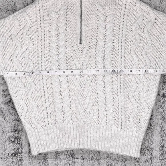 PacSun L.A. Hearts White Knit 1/4 Zip Long Sleeve Sweater Ribbed Neck Hem Size S