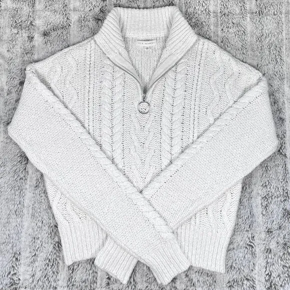 PacSun L.A. Hearts White Knit 1/4 Zip Long Sleeve Sweater Ribbed Neck Hem Size S