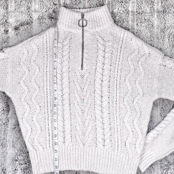 PacSun L.A. Hearts White Knit 1/4 Zip Long Sleeve Sweater Ribbed Neck Hem Size S