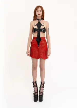 Patchwork scrap leather mini skirt