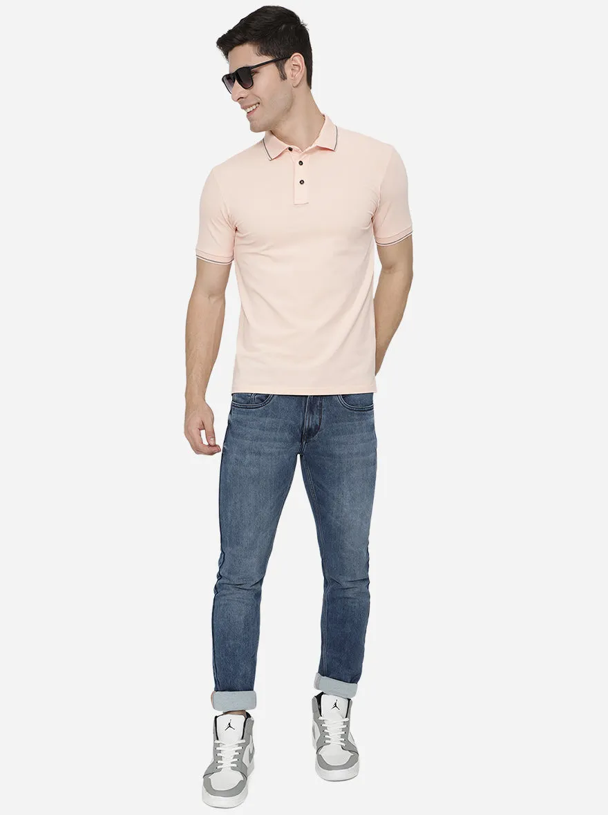 Peach Solid Slim Fit Polo T-Shirt | JadeBlue
