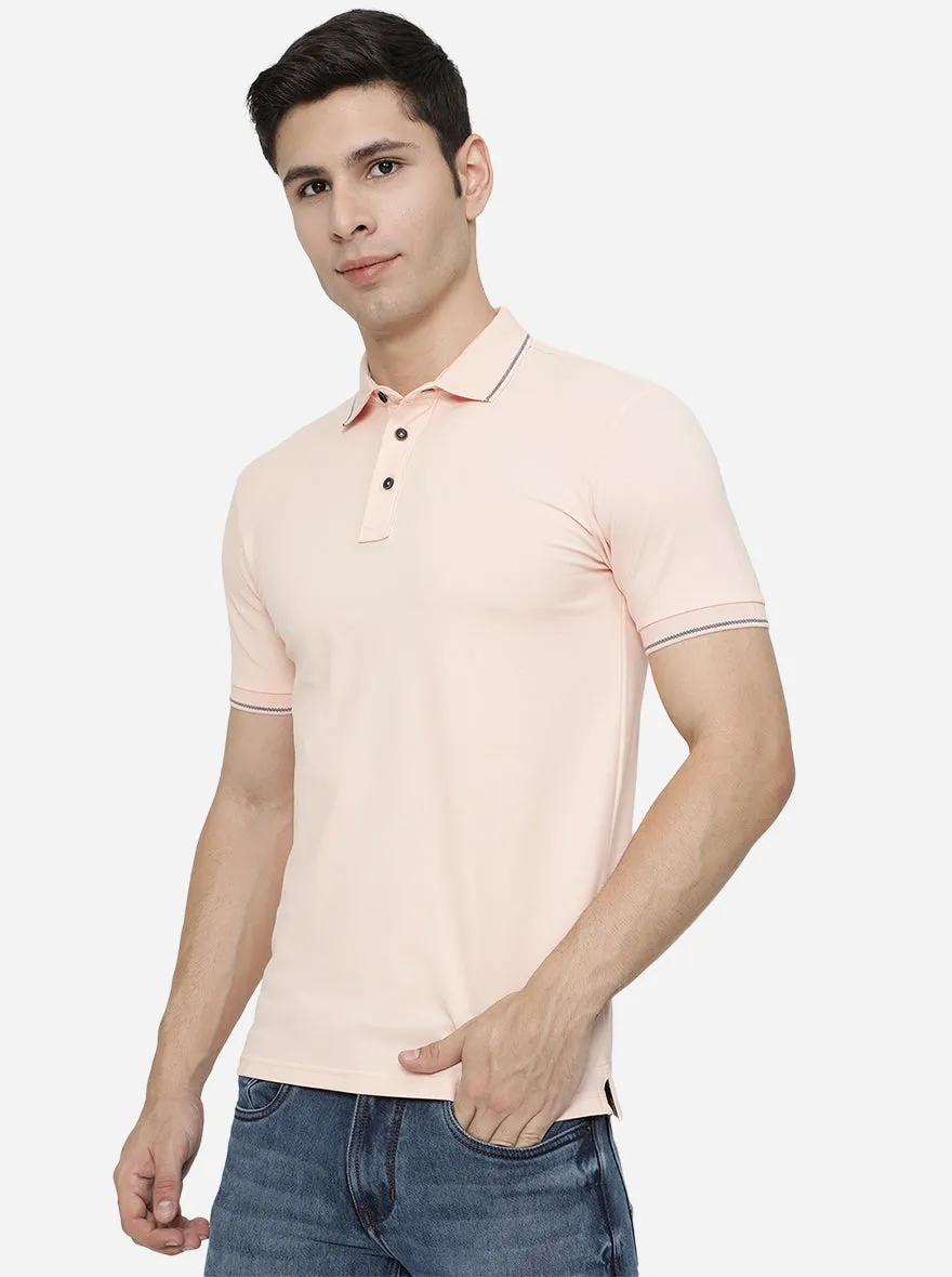 Peach Solid Slim Fit Polo T-Shirt | JadeBlue