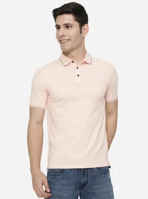 Peach Solid Slim Fit Polo T-Shirt | JadeBlue