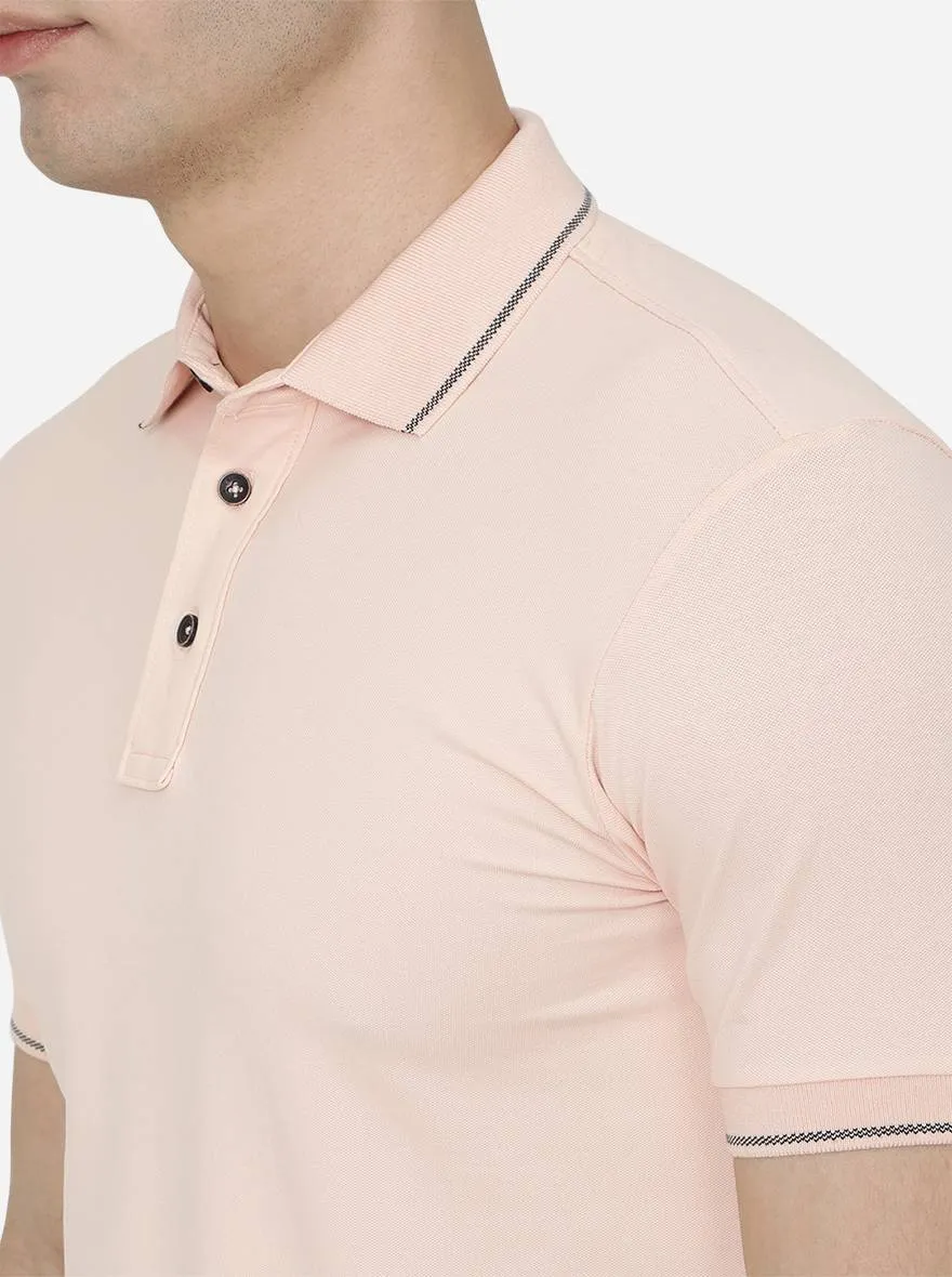 Peach Solid Slim Fit Polo T-Shirt | JadeBlue