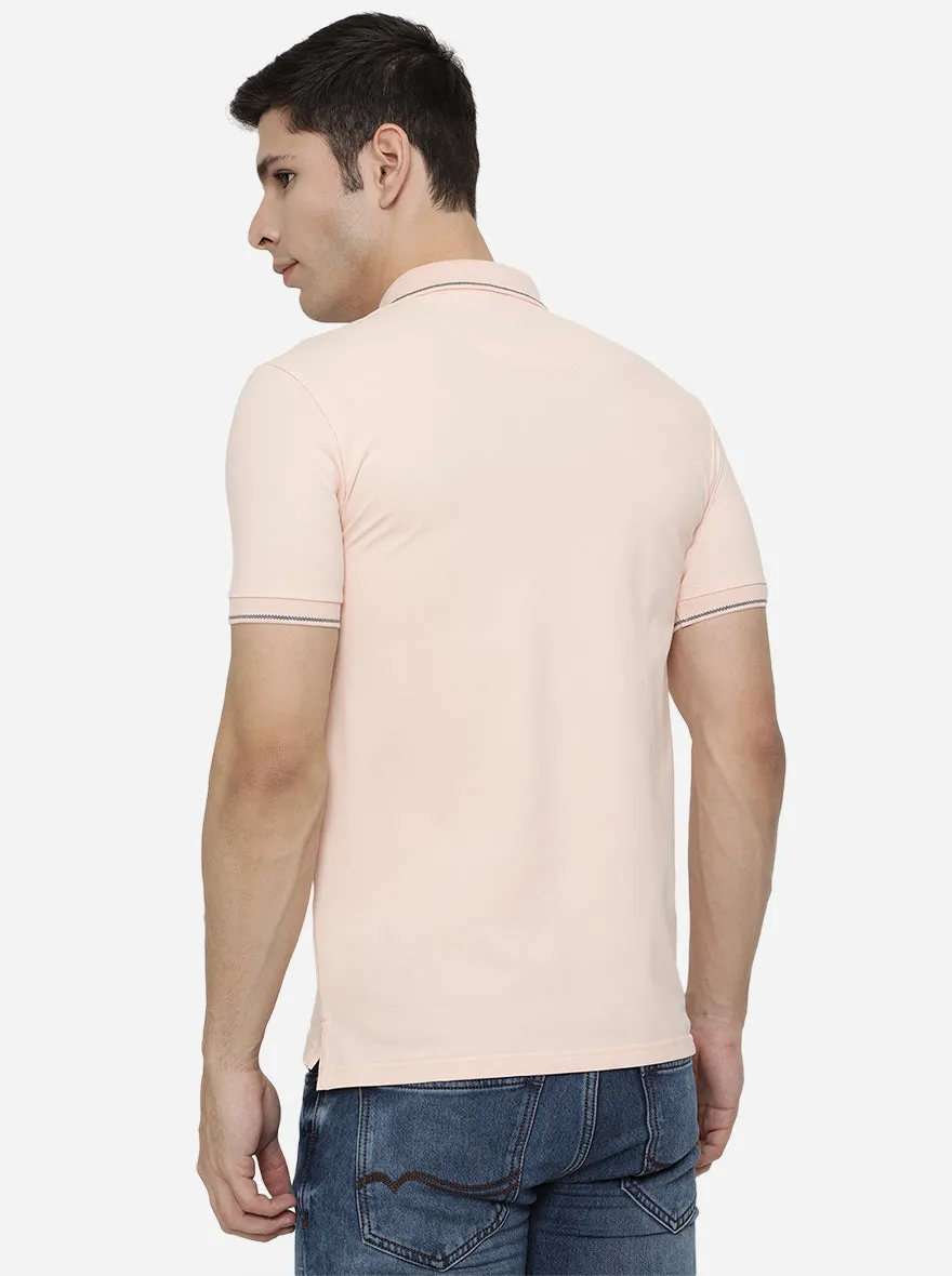 Peach Solid Slim Fit Polo T-Shirt | JadeBlue