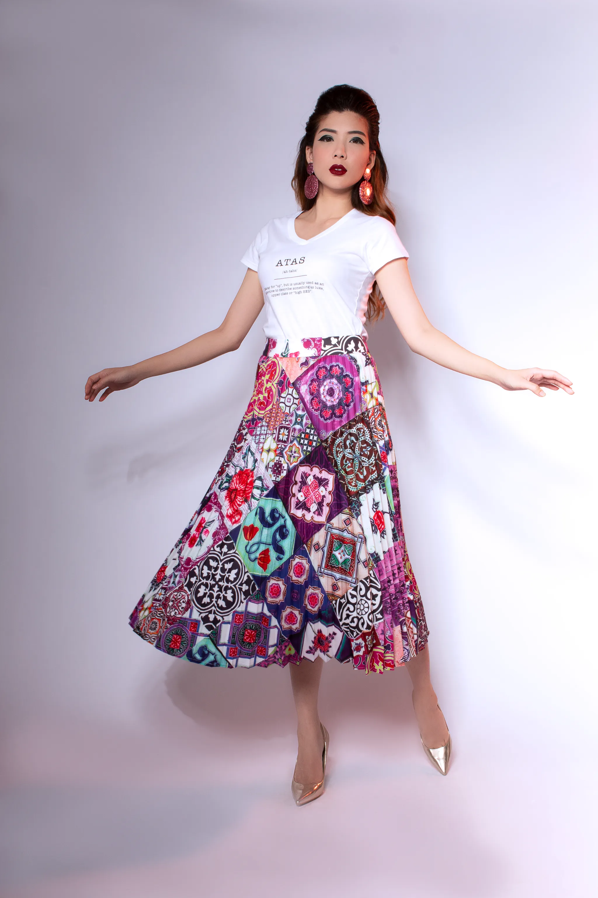 Peranakan Pleated Midi Skirt| Lavender