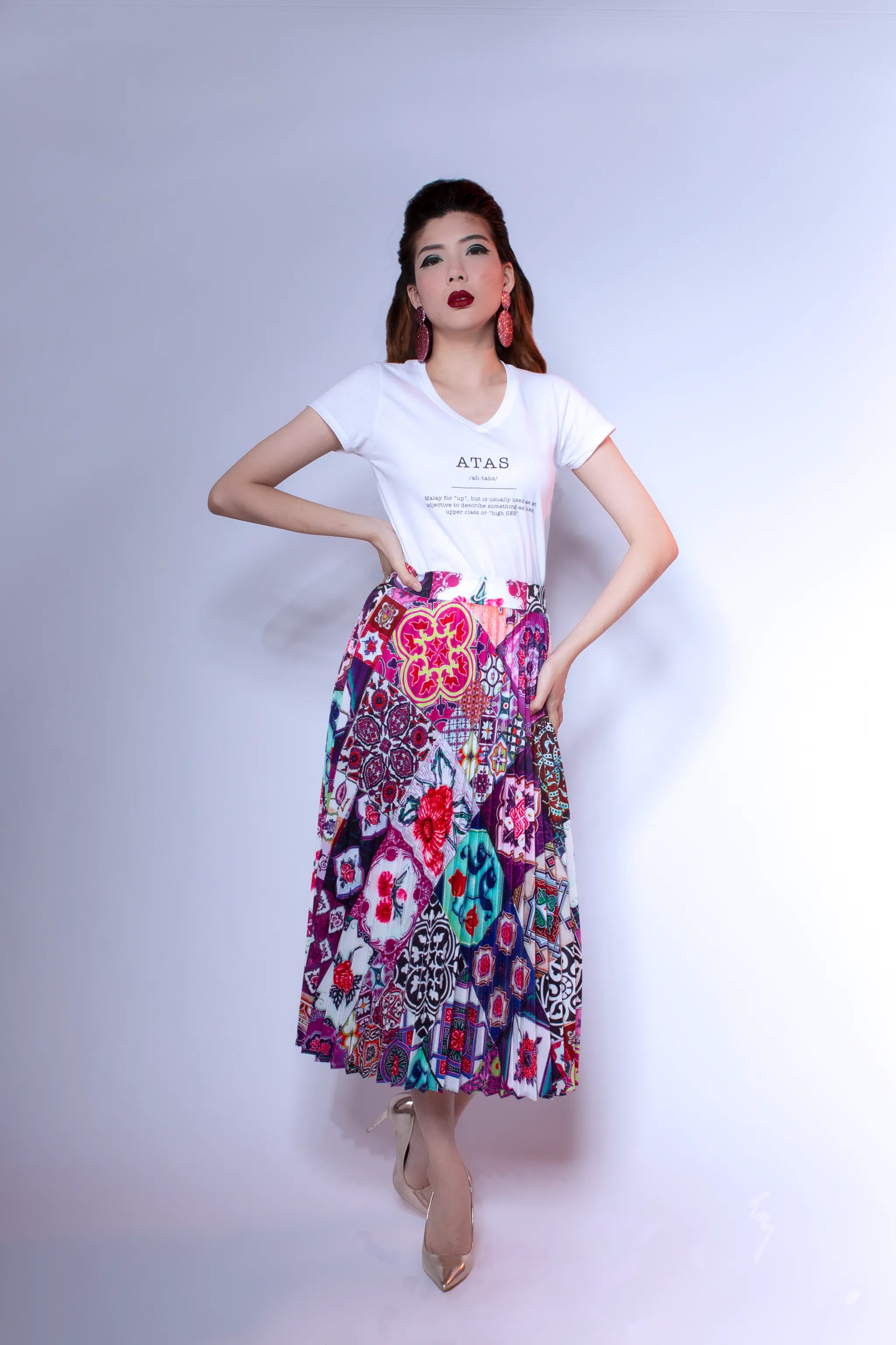 Peranakan Pleated Midi Skirt| Lavender