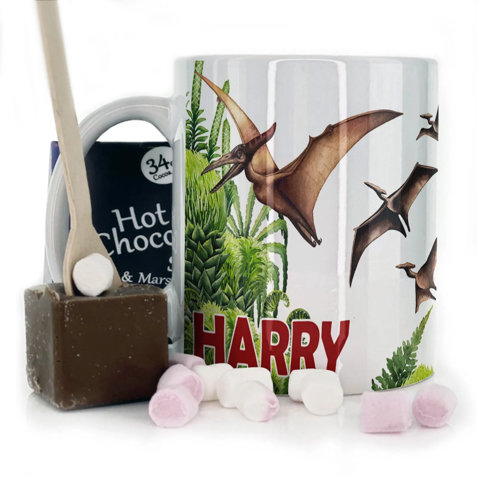 Personalised Mug with Red Bold Text and Pterodactyls