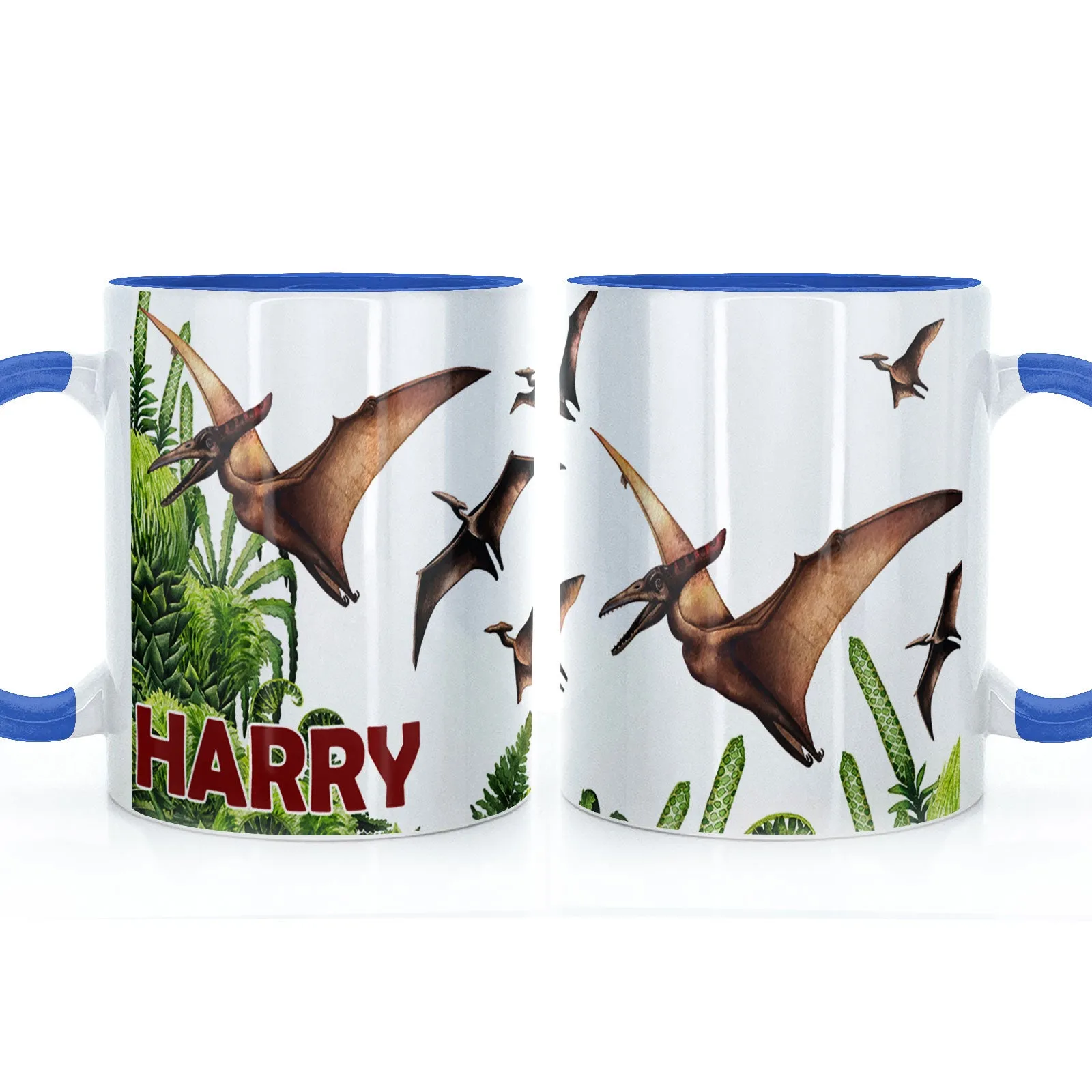 Personalised Mug with Red Bold Text and Pterodactyls