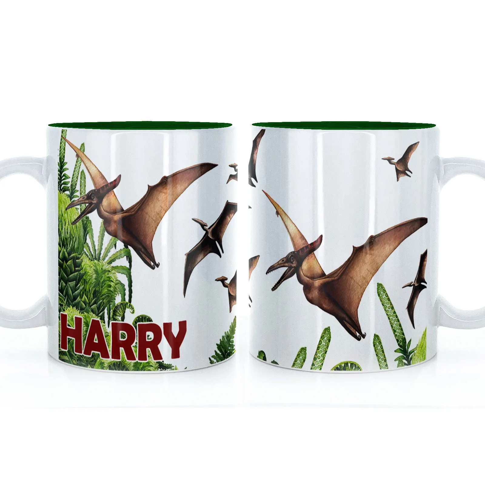 Personalised Mug with Red Bold Text and Pterodactyls