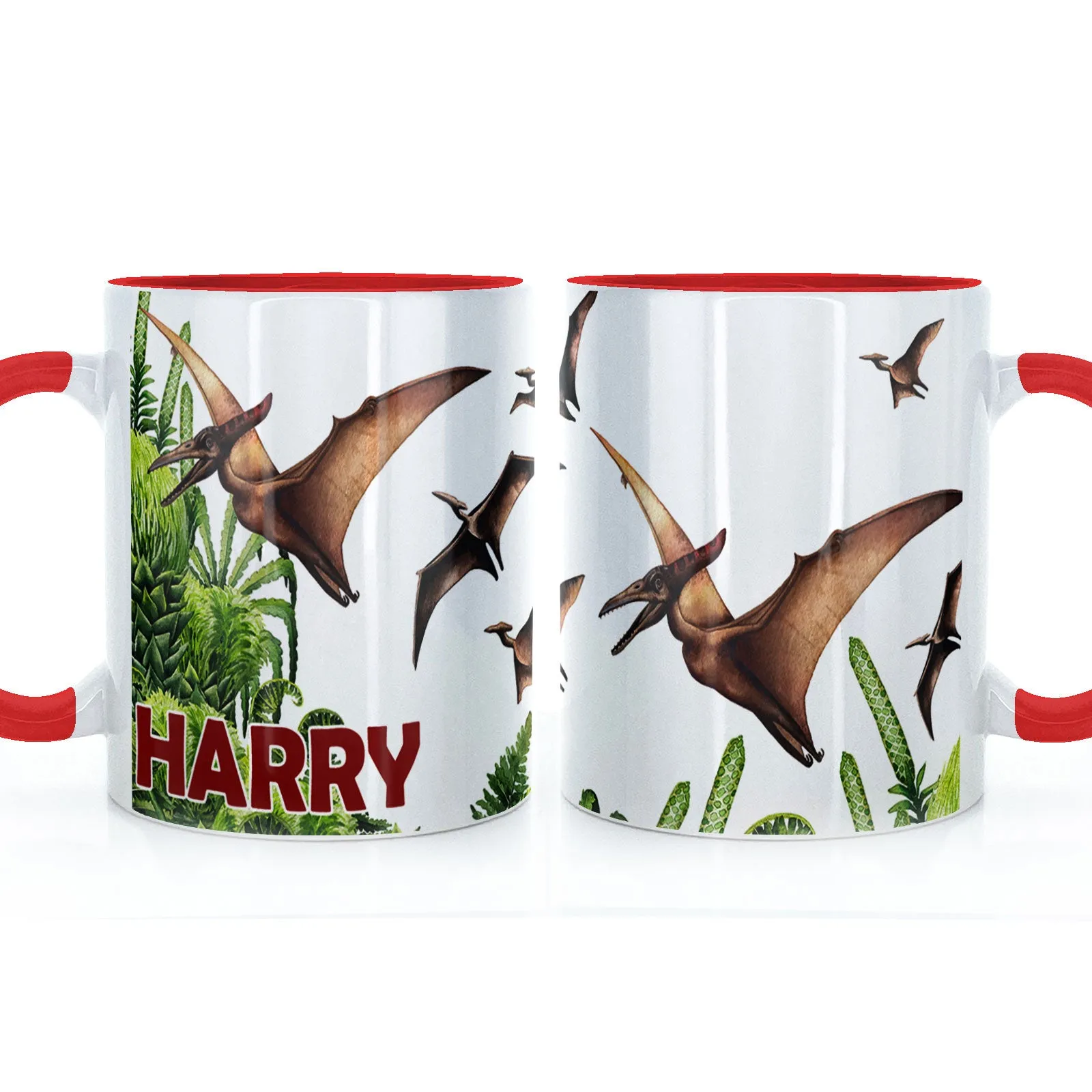 Personalised Mug with Red Bold Text and Pterodactyls