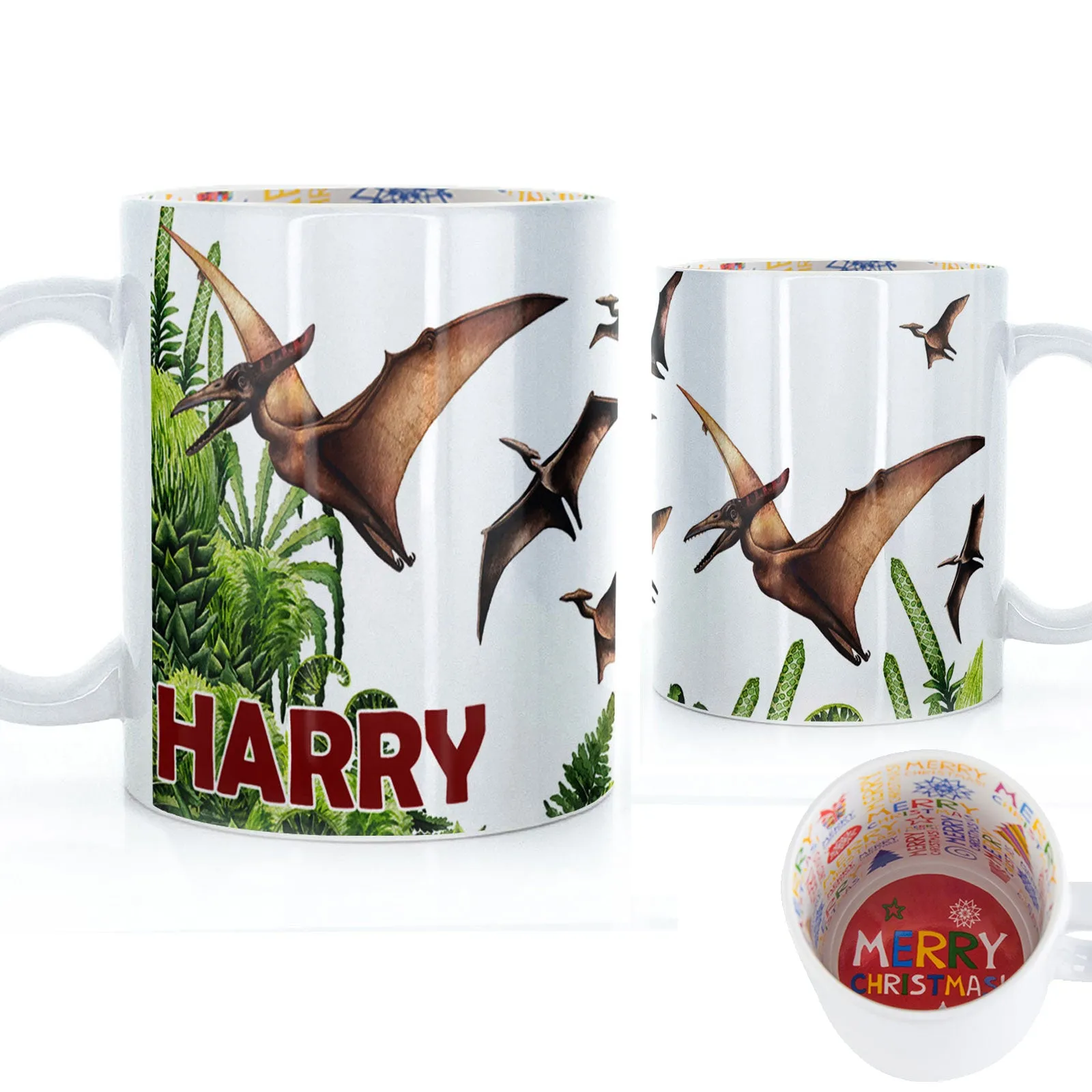 Personalised Mug with Red Bold Text and Pterodactyls