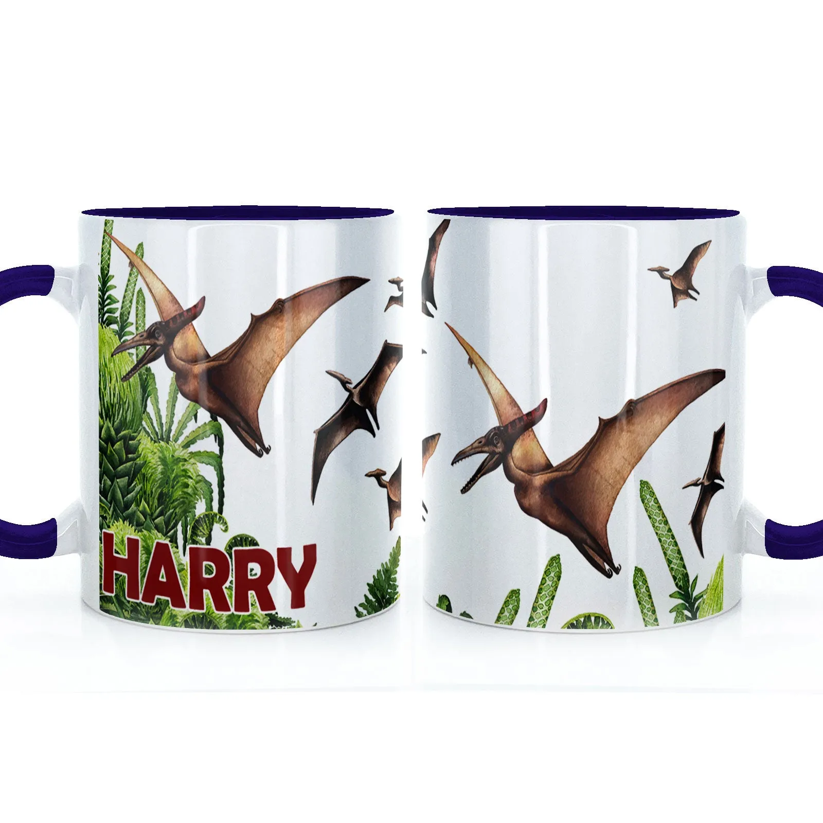 Personalised Mug with Red Bold Text and Pterodactyls