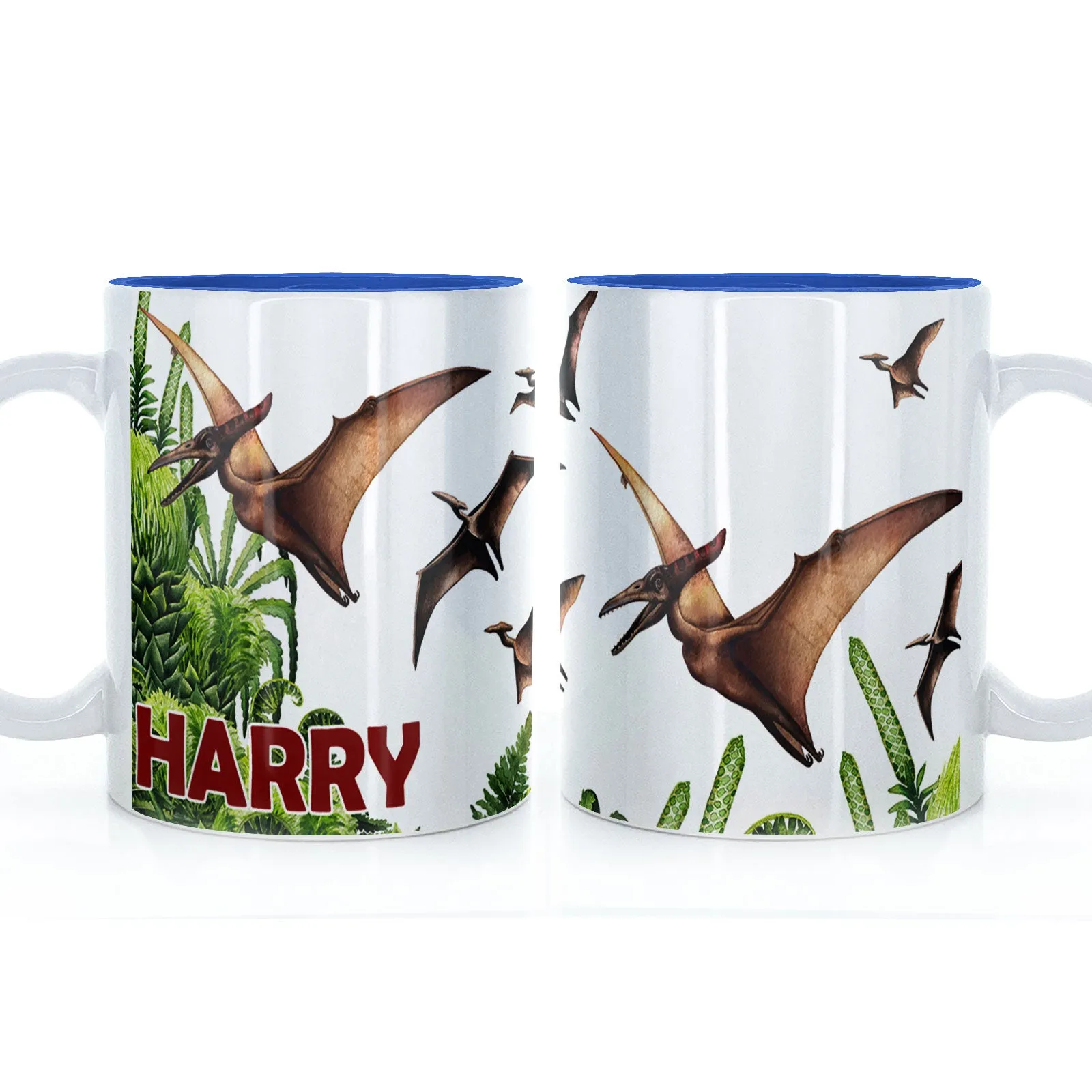 Personalised Mug with Red Bold Text and Pterodactyls