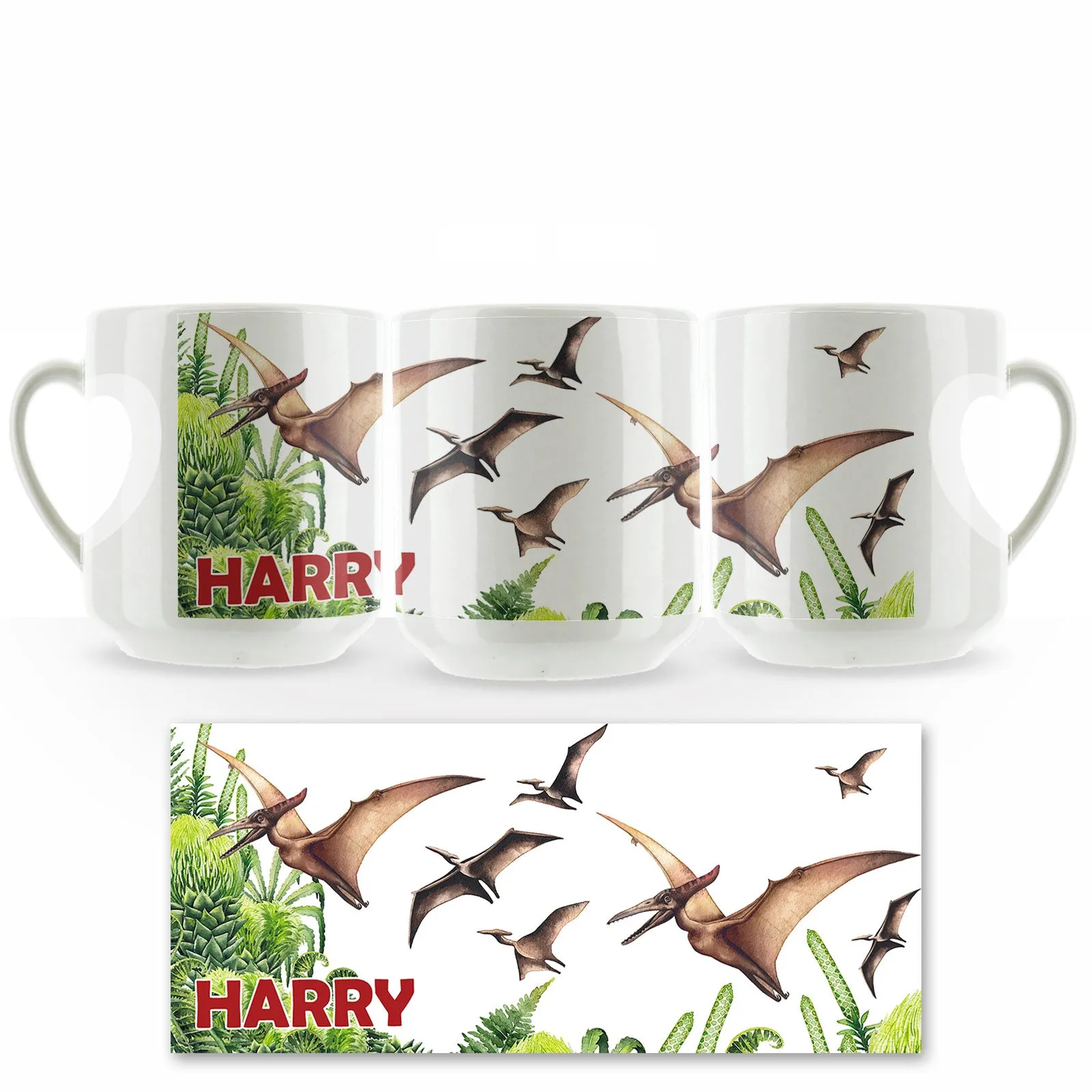 Personalised Mug with Red Bold Text and Pterodactyls