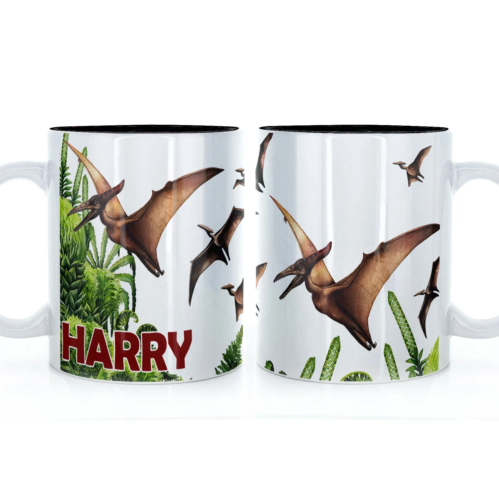 Personalised Mug with Red Bold Text and Pterodactyls