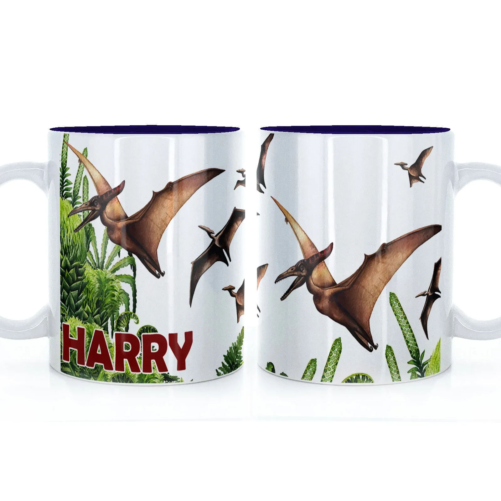 Personalised Mug with Red Bold Text and Pterodactyls