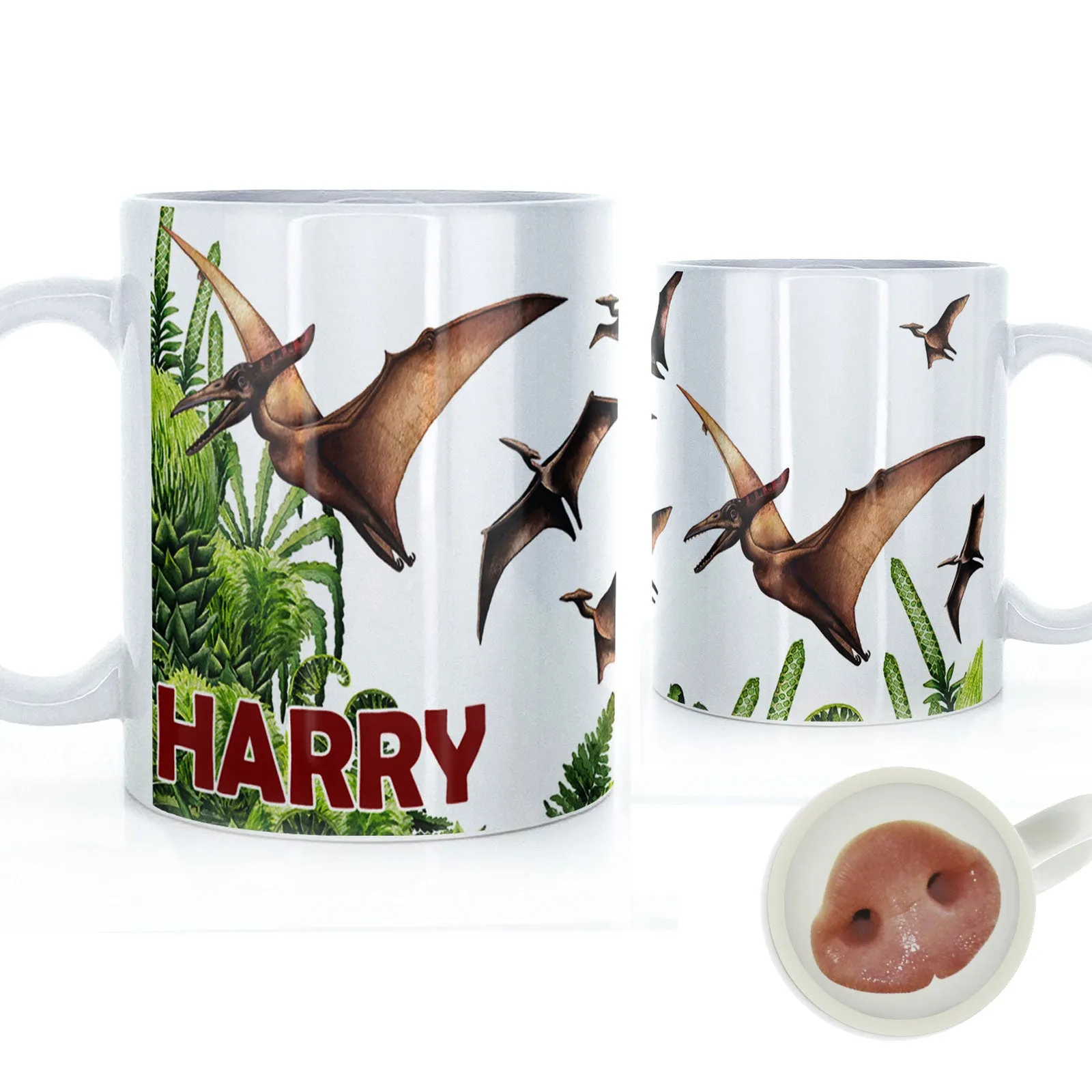 Personalised Mug with Red Bold Text and Pterodactyls