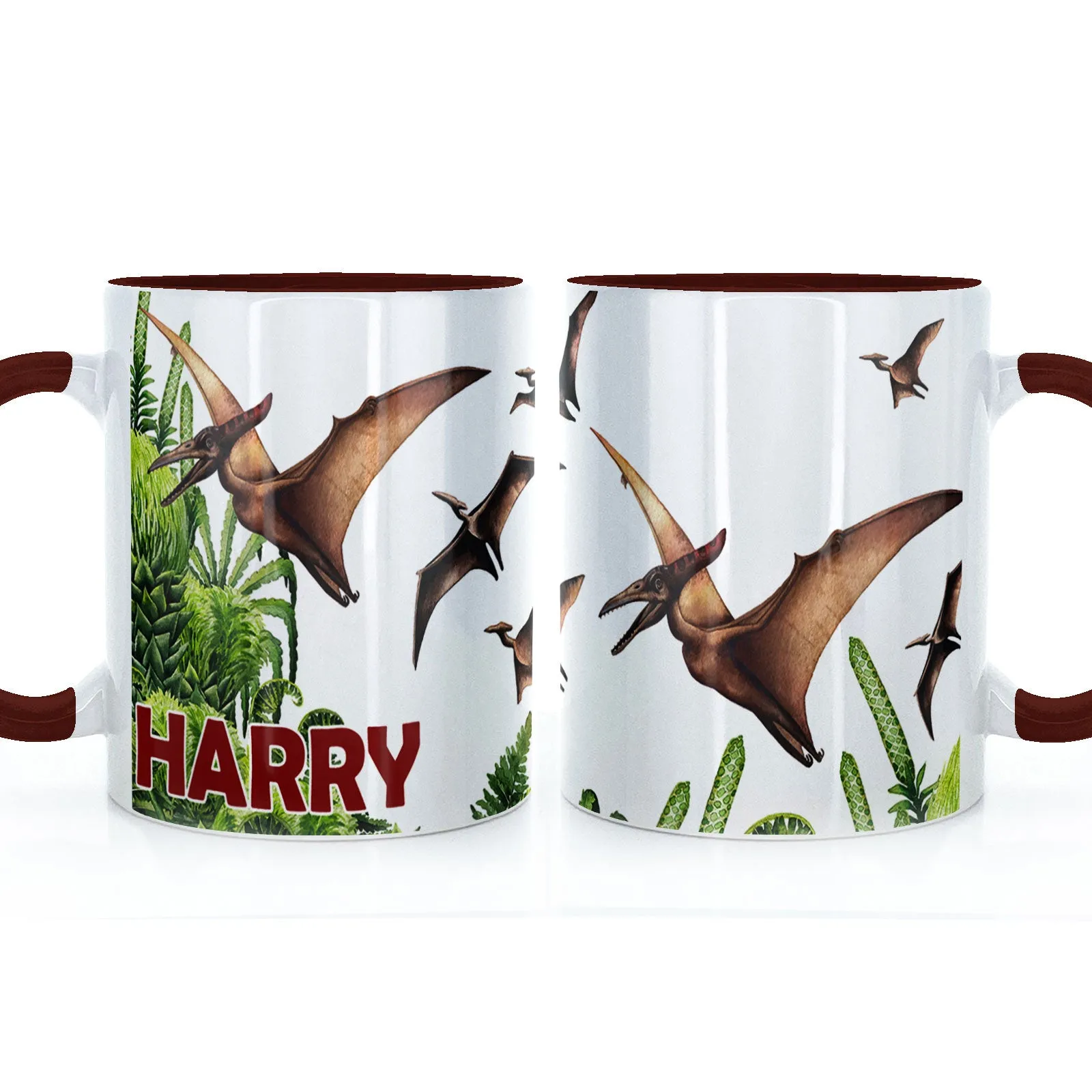 Personalised Mug with Red Bold Text and Pterodactyls