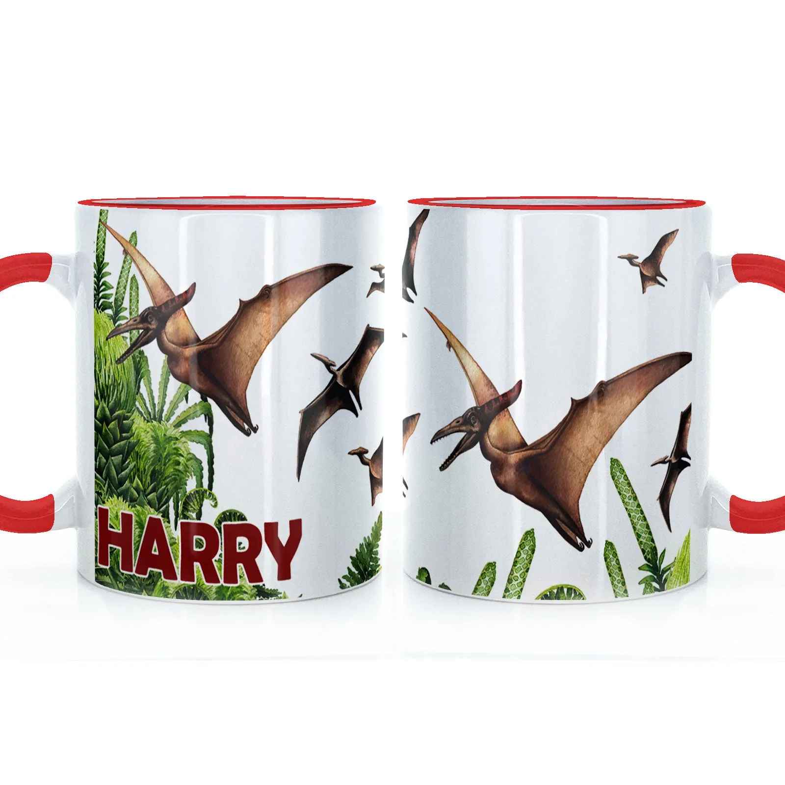 Personalised Mug with Red Bold Text and Pterodactyls
