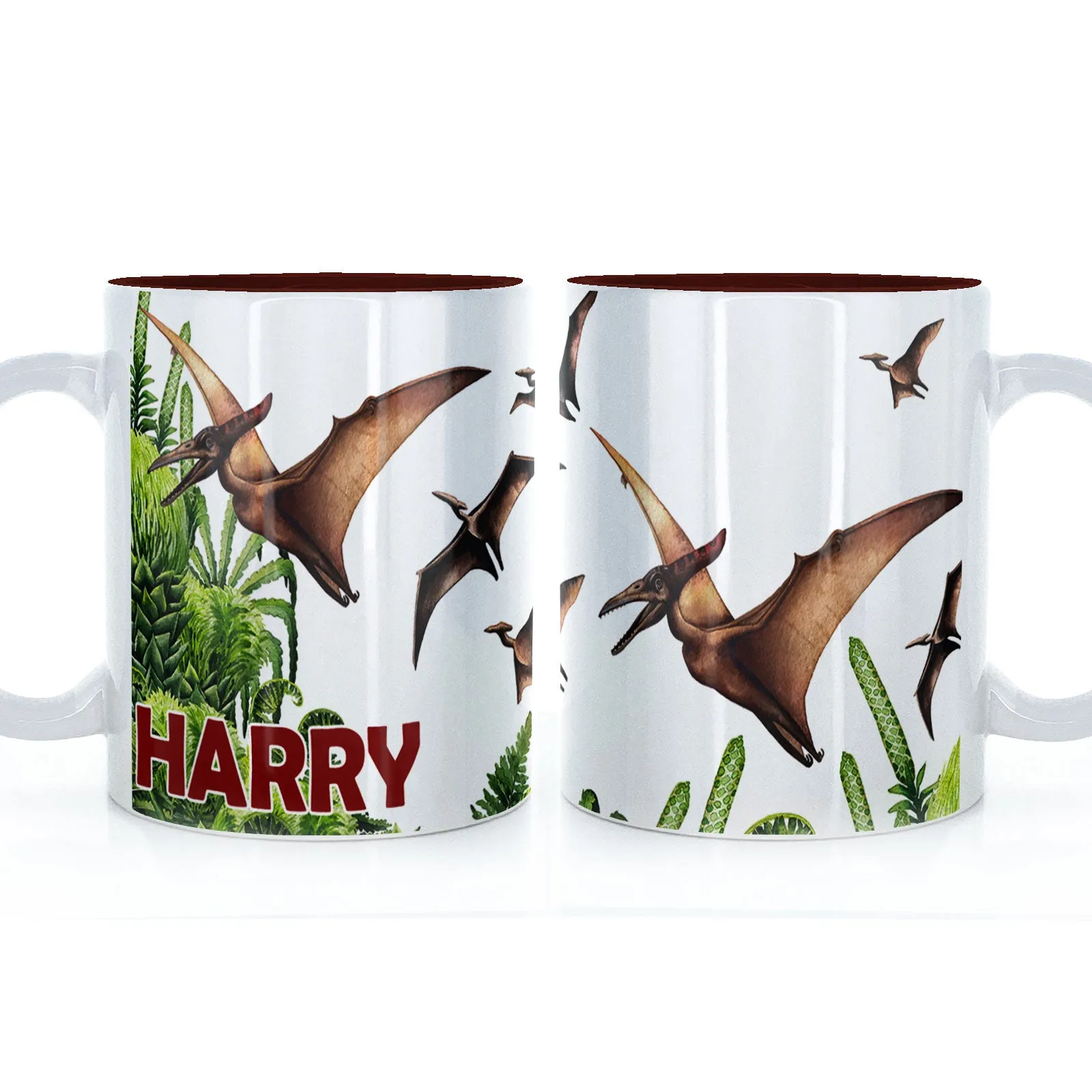 Personalised Mug with Red Bold Text and Pterodactyls