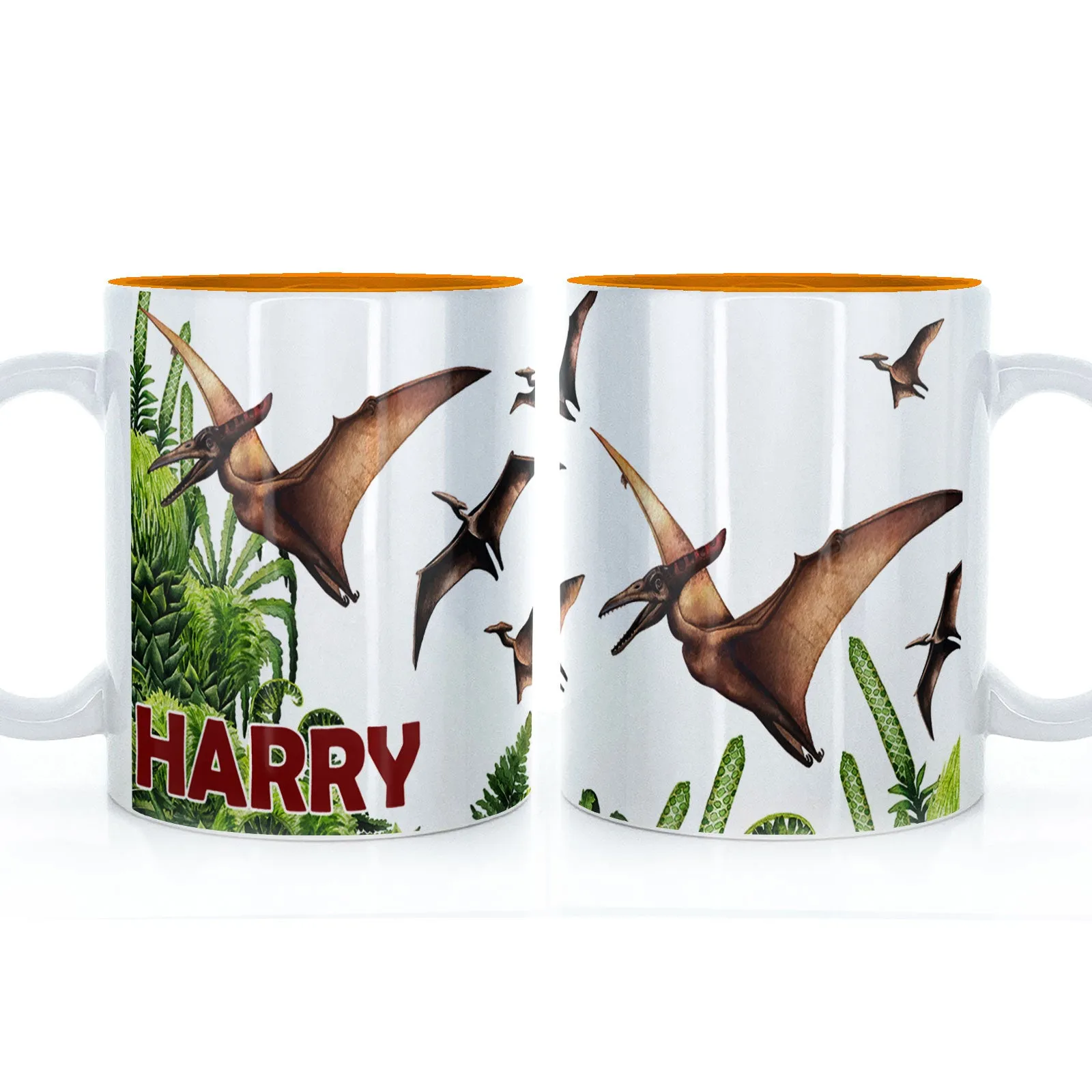 Personalised Mug with Red Bold Text and Pterodactyls