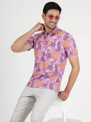 Pink Printed Slim Fit Polo T-Shirt | JadeBlue