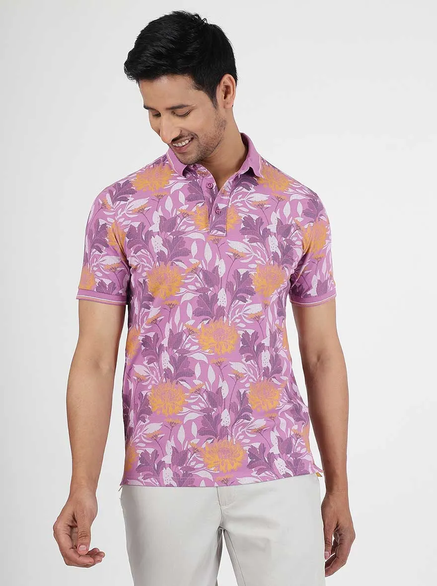 Pink Printed Slim Fit Polo T-Shirt | JadeBlue