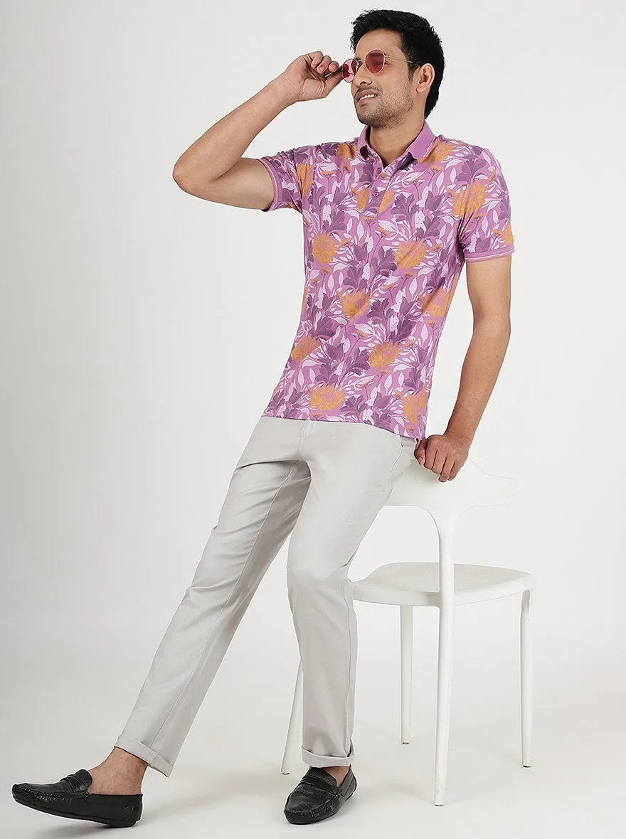 Pink Printed Slim Fit Polo T-Shirt | JadeBlue