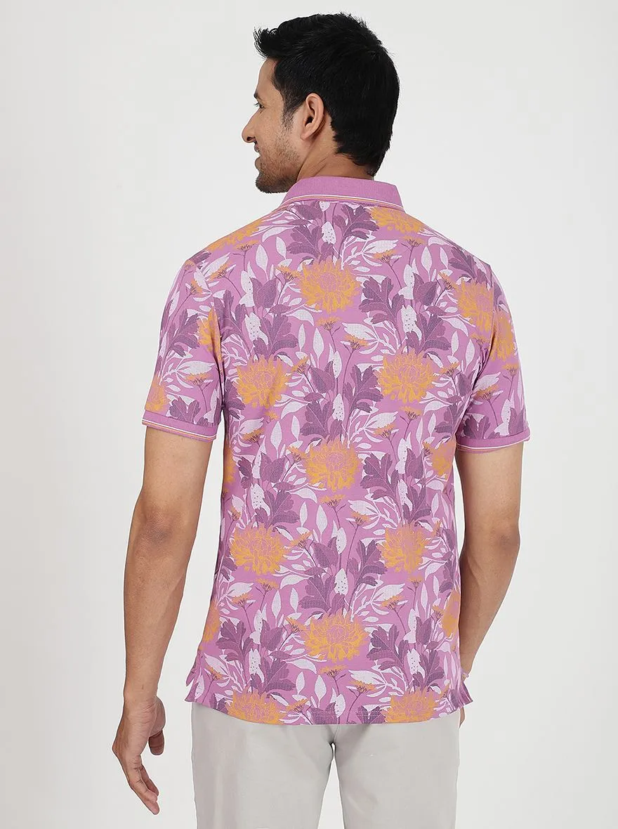 Pink Printed Slim Fit Polo T-Shirt | JadeBlue
