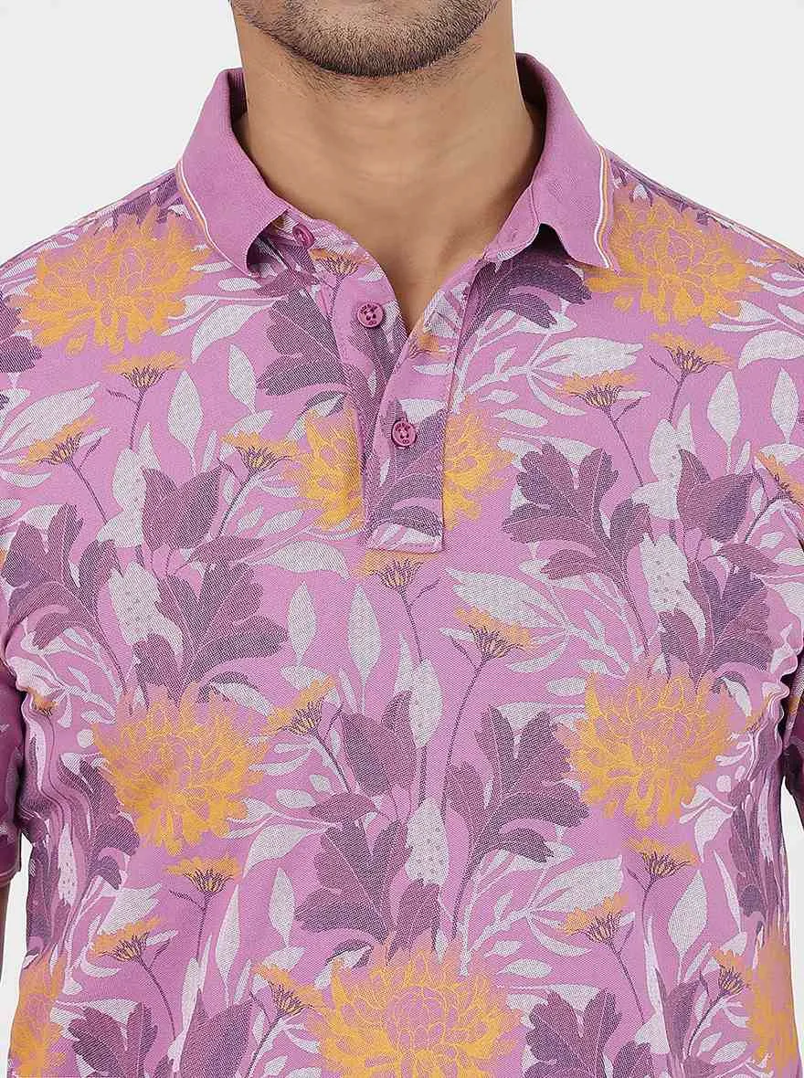 Pink Printed Slim Fit Polo T-Shirt | JadeBlue