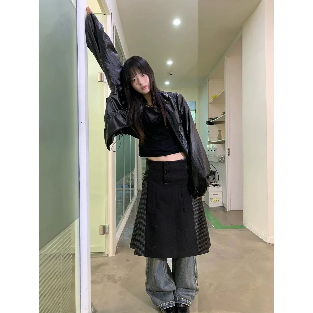 Plaid Patchwork A-Line Skirt