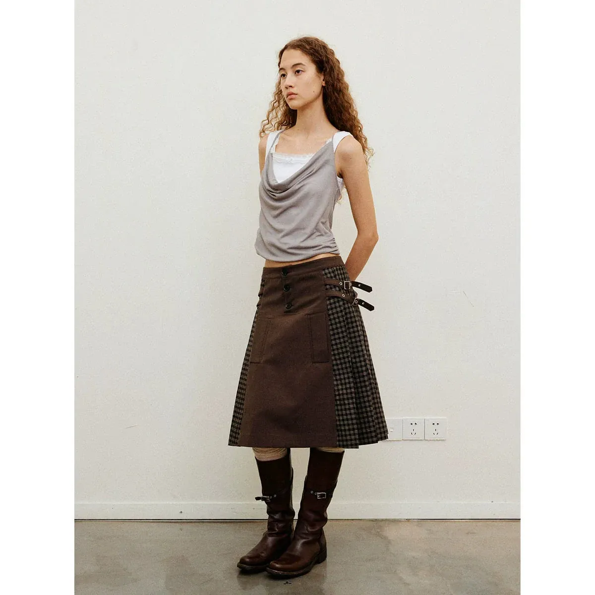 Plaid Patchwork A-Line Skirt