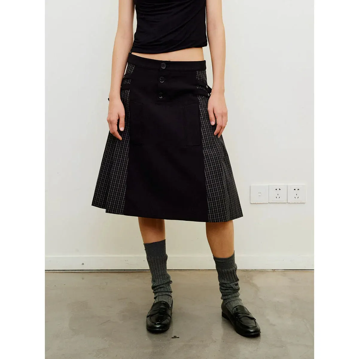 Plaid Patchwork A-Line Skirt