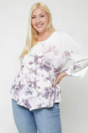 Print Top Featuring A Round Neckline And 3/4 Bell Sleeves