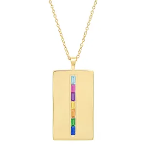 Rainbow Baguette Dog Tag Necklace