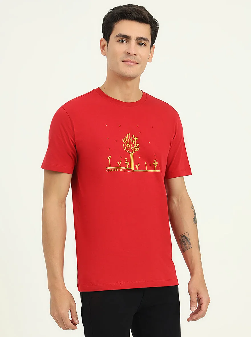 Red Printed Slim Fit T-Shirt | Greenfibre