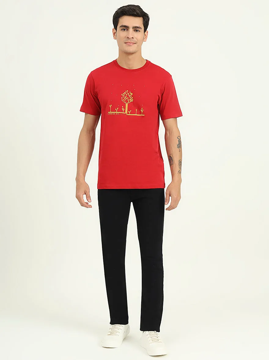 Red Printed Slim Fit T-Shirt | Greenfibre