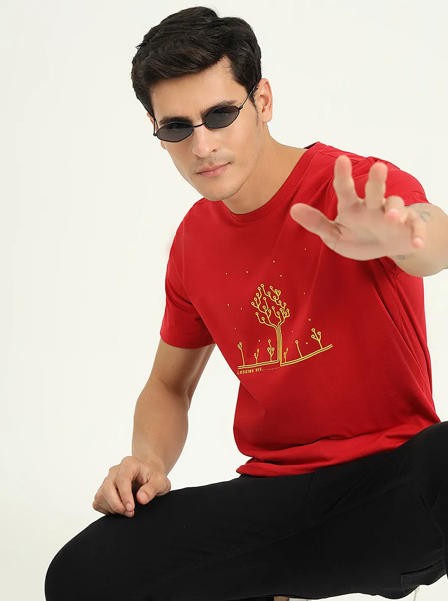 Red Printed Slim Fit T-Shirt | Greenfibre