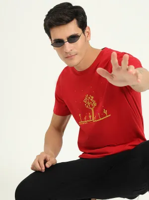 Red Printed Slim Fit T-Shirt | Greenfibre