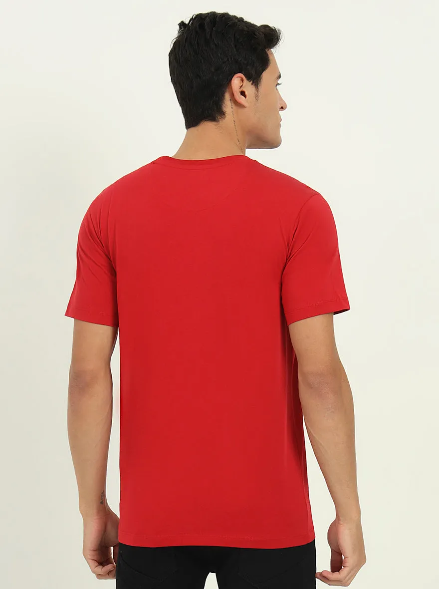 Red Printed Slim Fit T-Shirt | Greenfibre