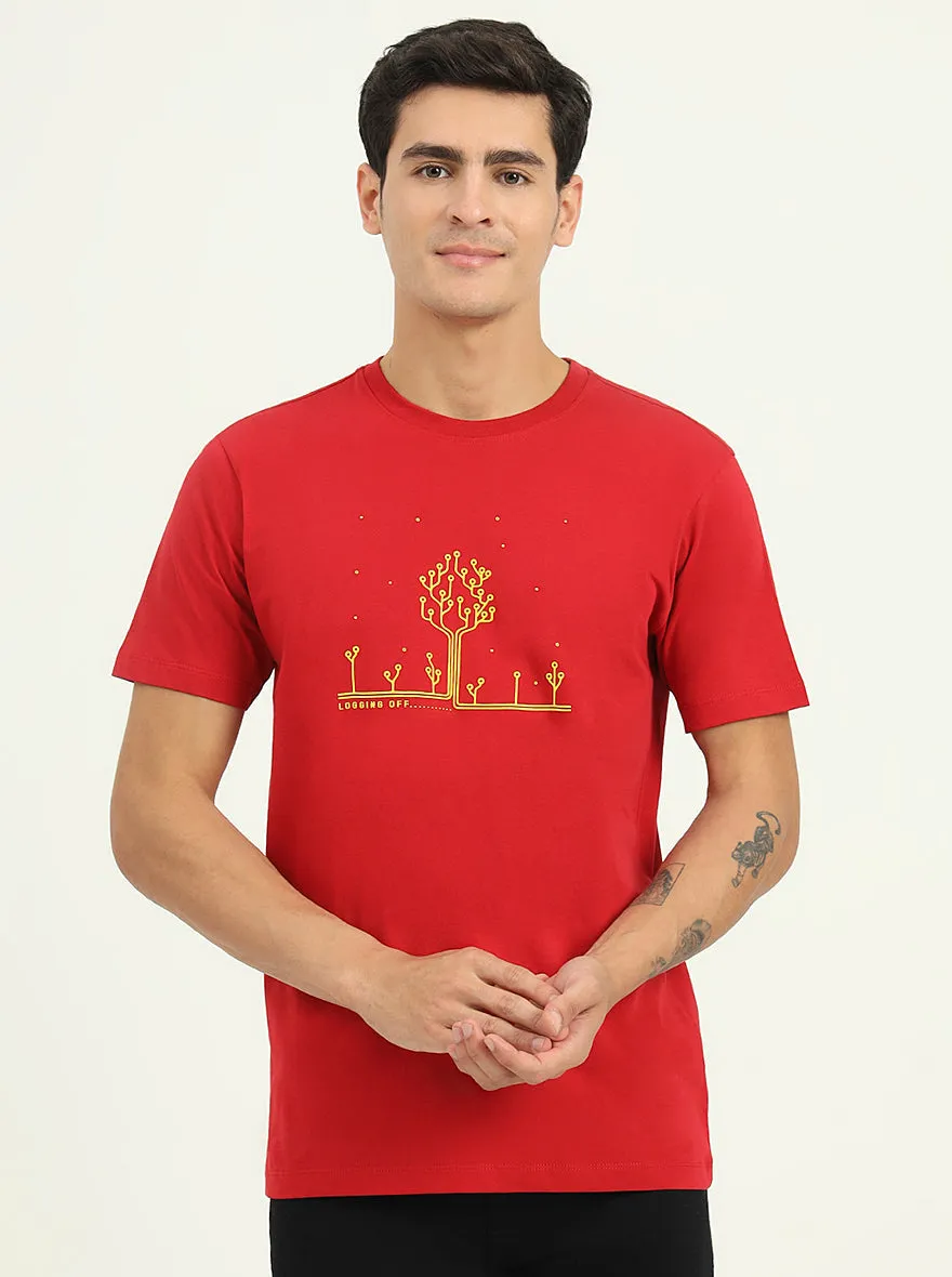Red Printed Slim Fit T-Shirt | Greenfibre