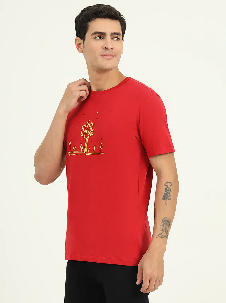 Red Printed Slim Fit T-Shirt | Greenfibre